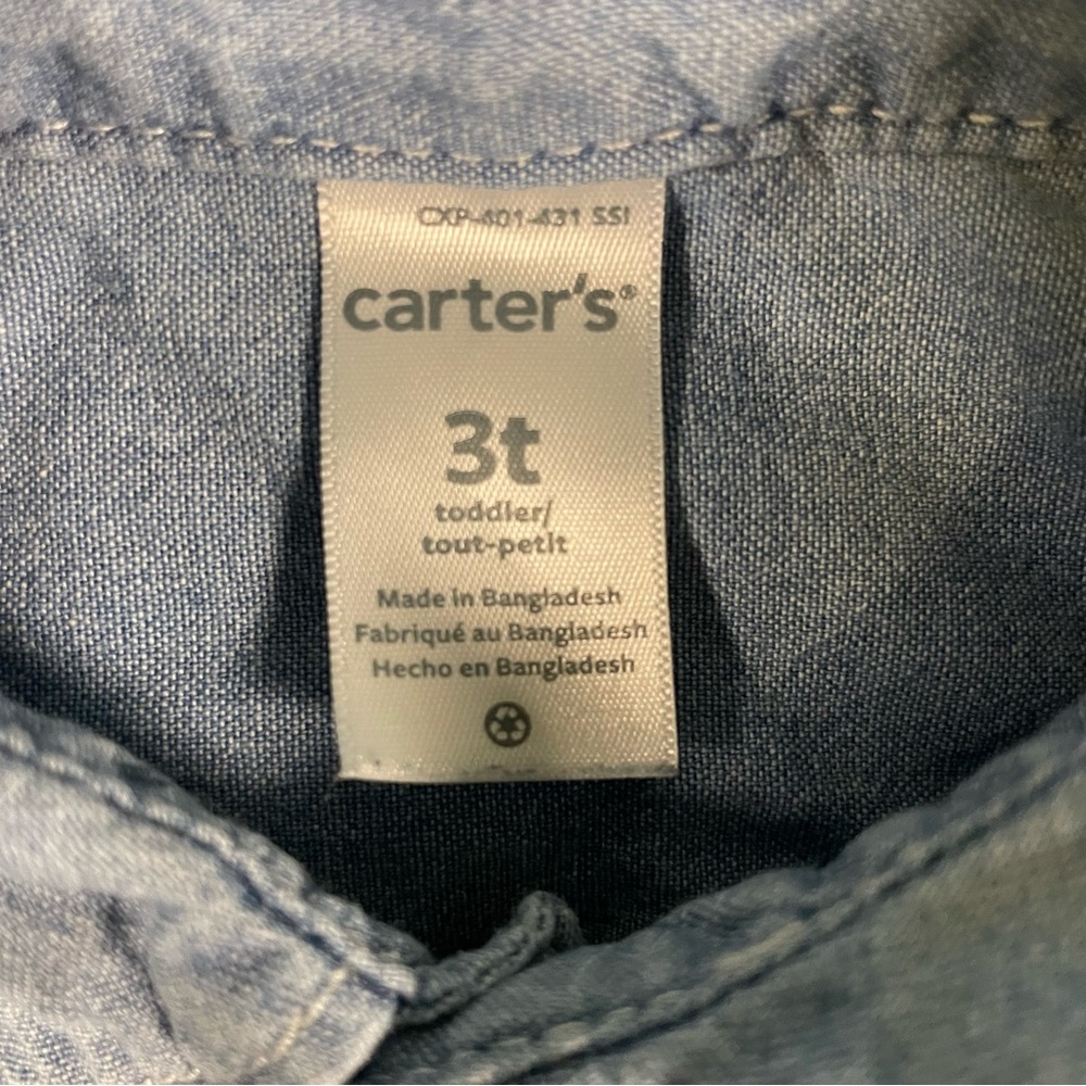 Carter's‎ Toddler Boys Collared Button Up Shirt Size 3T- Chambray Blue - Picture 3 of 5